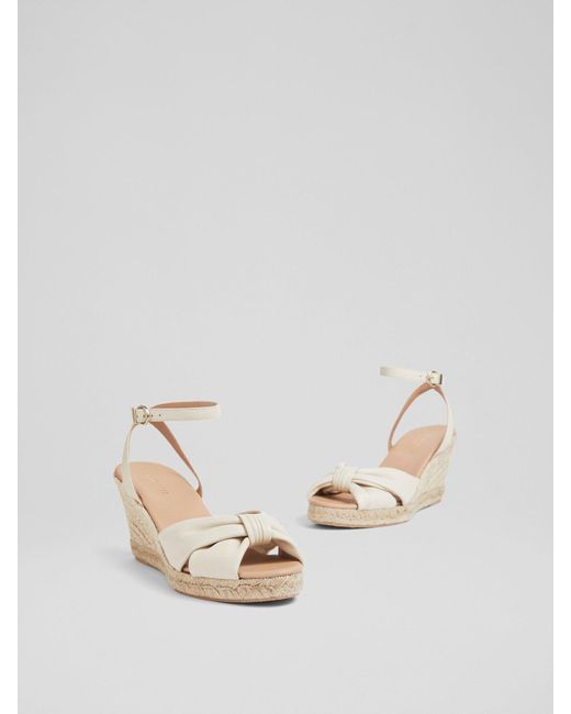 L.K.Bennett White Women's Angela Cream Leather Espadrille Sandals
