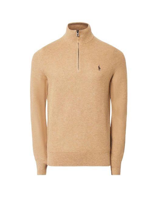 Polo Ralph Lauren Brown Pique Textured 1/4 Zip Knit for men