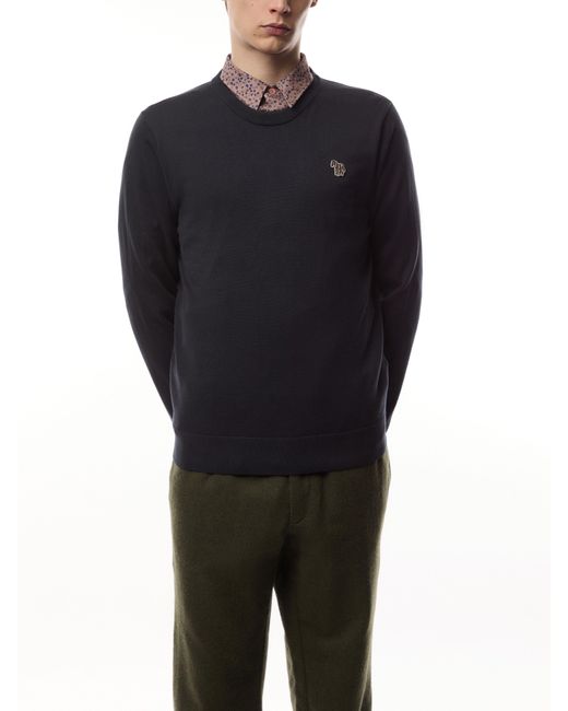Paul Smith Blue Crew Neck Knit Zebra Badge Jumper for men