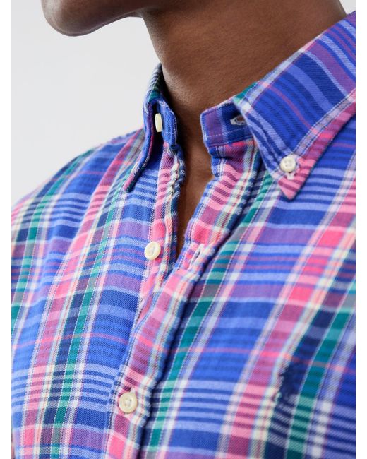 Polo Ralph Lauren Blue Custom Fit Double-Faced Check Shirt, Cotton for men