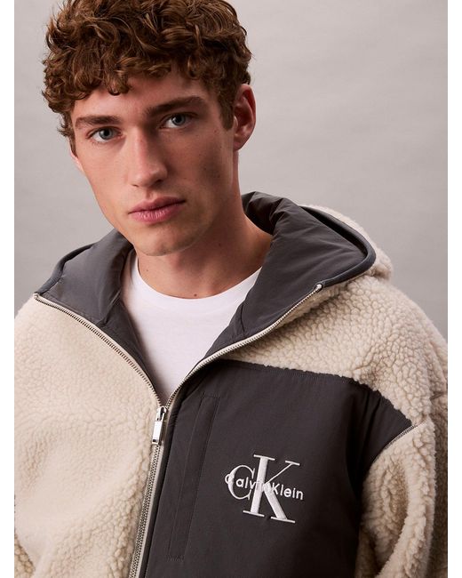 Calvin Klein White Sherpa Zip Hoodie for men