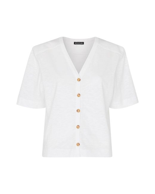 Whistles White Ella V Neck Button Through Tee