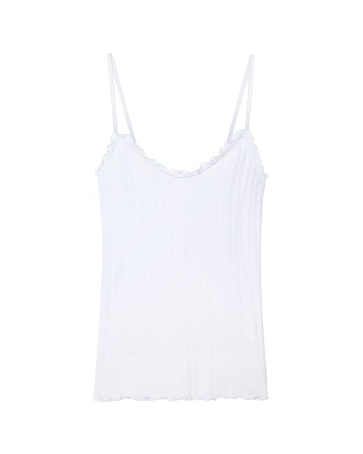 Desmond & Dempsey White Pointelle Soft V Tank Top