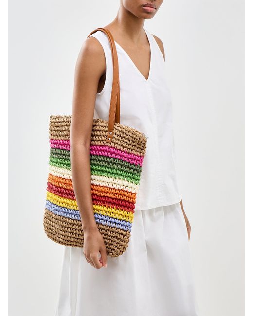 Pieces Multicolor Pckiki Printed Straw Shopper Tote Bag Striped