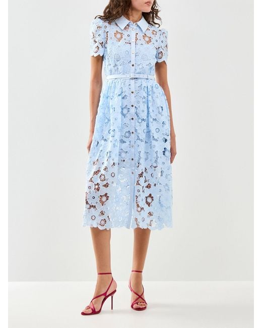 Self-Portrait Blue Lace Collared Midi Shirt Dress