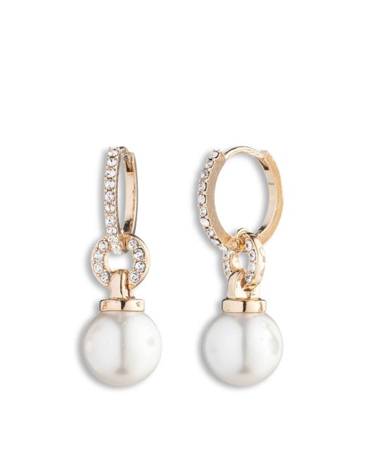 Ralph Lauren White Pearl Huggie Drop Earrings