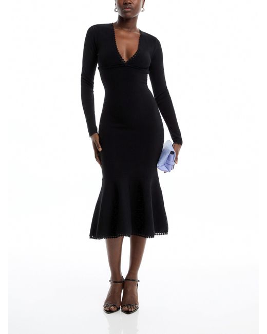 Victoria Beckham Black Women's Long Sleeve V Neck Dress