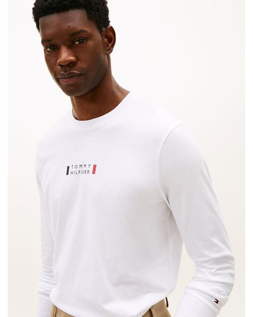 Tommy Hilfiger White Long Sleeve Logo T-Shirt for men