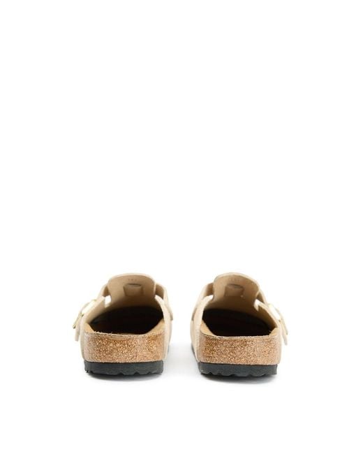 Birkenstock White Boston Suede Slippers
