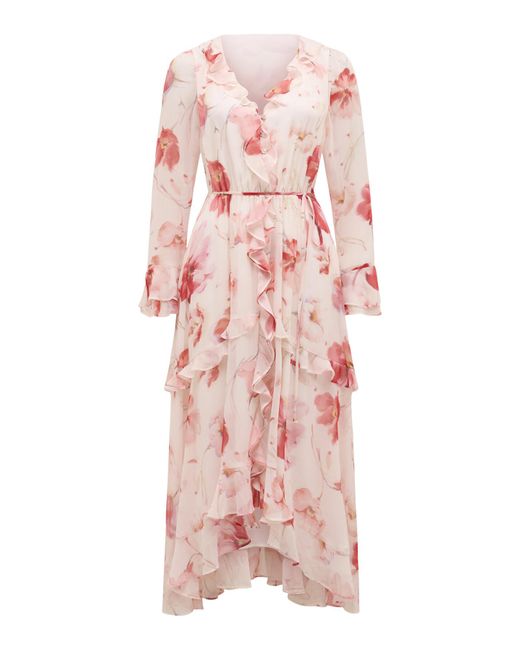 Forever New Pink Kya Long Sleeves Frill Midi Dress