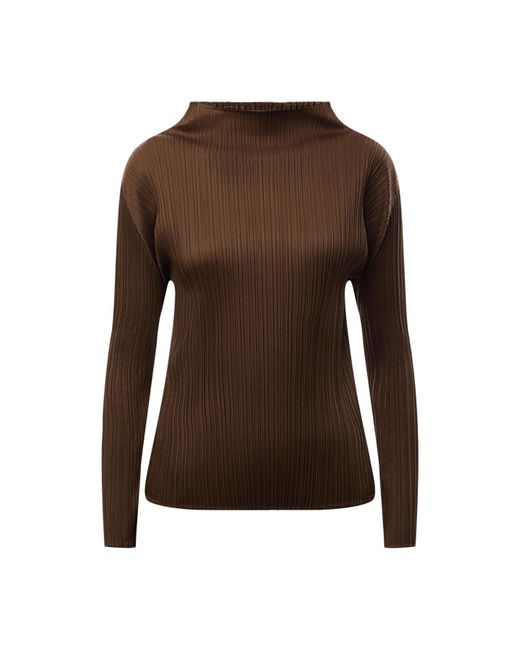 Pleats Please Issey Miyake Brown Pleats Colourful Basics Mock Neck Long Sleeve Shirt