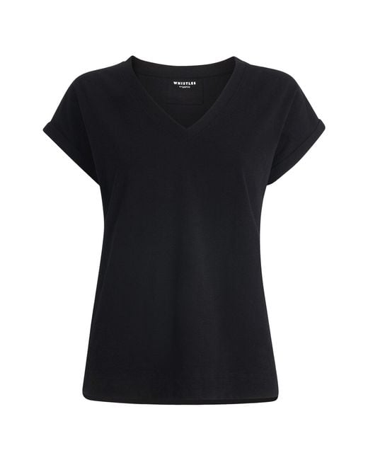 Whistles Black Willa V-Neck Cotton T-Shirt