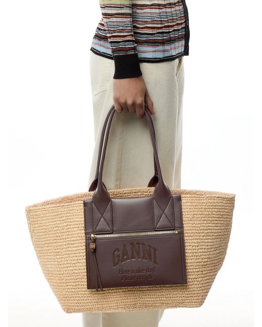 Ganni Multicolor Easy Shopper Bag Medium Raffia