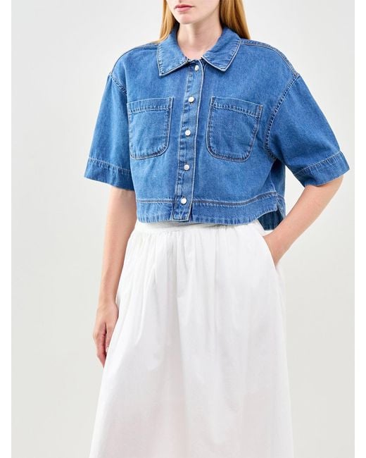 ONLY Blue Cleo Cropped Denim Shirt