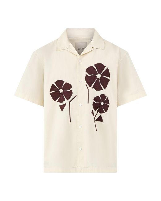 Only & Sons White Seeren Embroidered Short Sleeve Shirt Cream for men