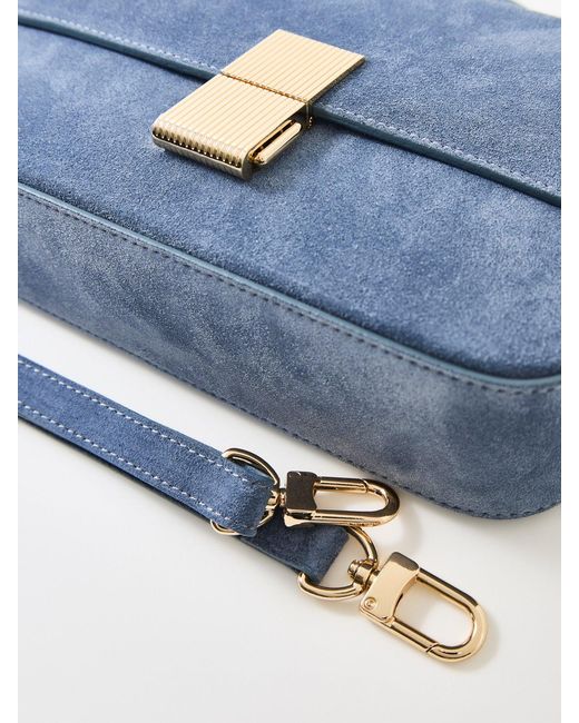 Apatchy London Blue Flora Suede Top Handle Crossbody Bag