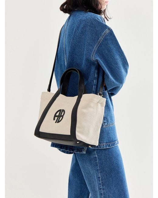 Anine Bing Blue Small Cara Tote Bag Cream