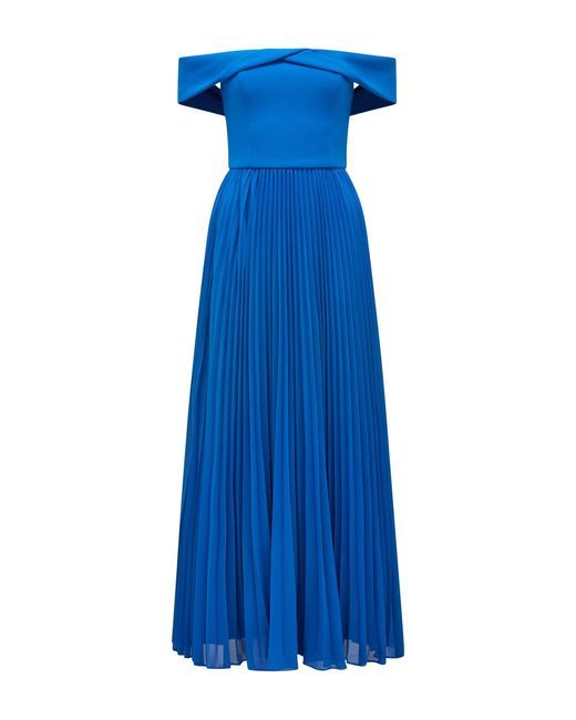Forever New Blue Louise Off Shoulder Pleated Midi Dress