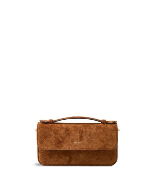 COACH Brown Suede Elora Top Handle Crossbody Bag