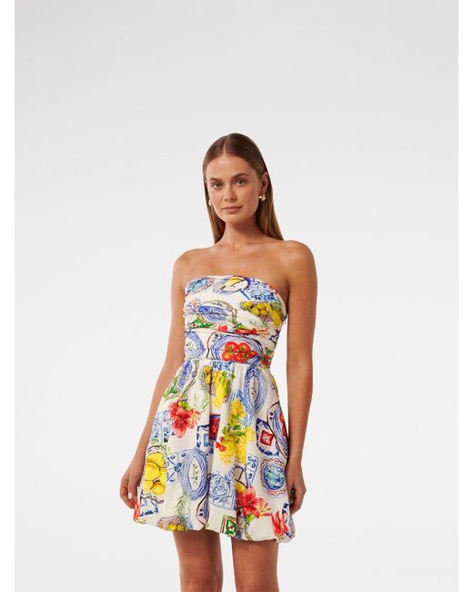 Forever New White Phoebe Strapless Bubble Hem Mini Dress
