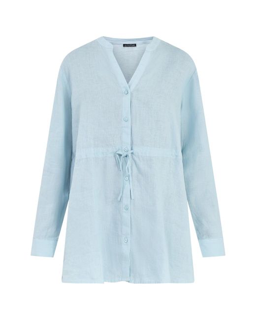 Eileen Fisher Blue Mandarin Collar Long Shirt