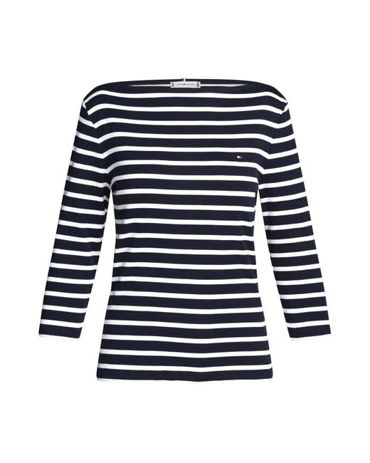 Tommy Hilfiger Black Boat Neck Slim T-Shirt Stripe