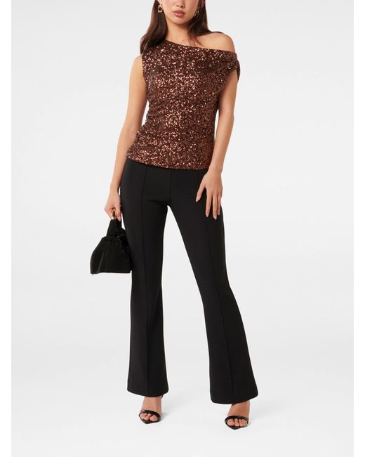 Forever New Brown Women's Kaylene Sequin One Shoulder Top