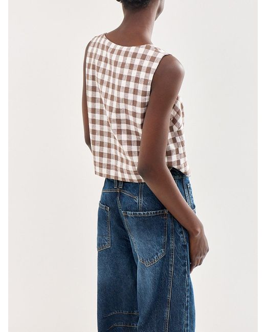 roandzo White Gingham Square Neck Shell Top