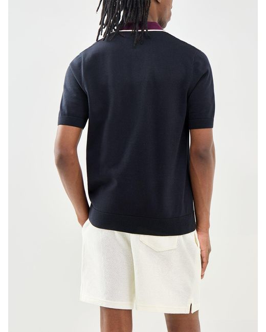 Fred Perry Blue Cable Knit Polo Shirt for men