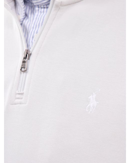 Polo Ralph Lauren White Double Knit Quarter Zip Sweatshirt for men