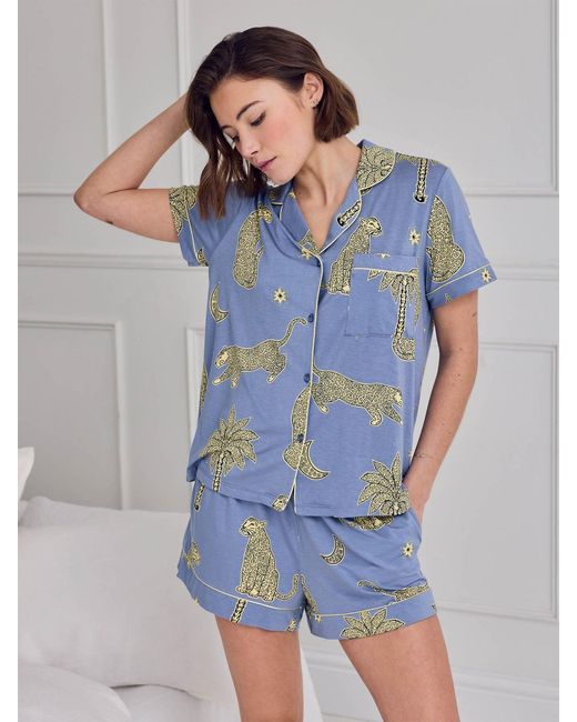 Chelsea Peers Blue Leopard Short Pyjama Set