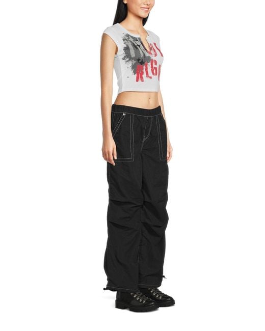 True Religion White Top Notched Neck Ribbed Crop Top