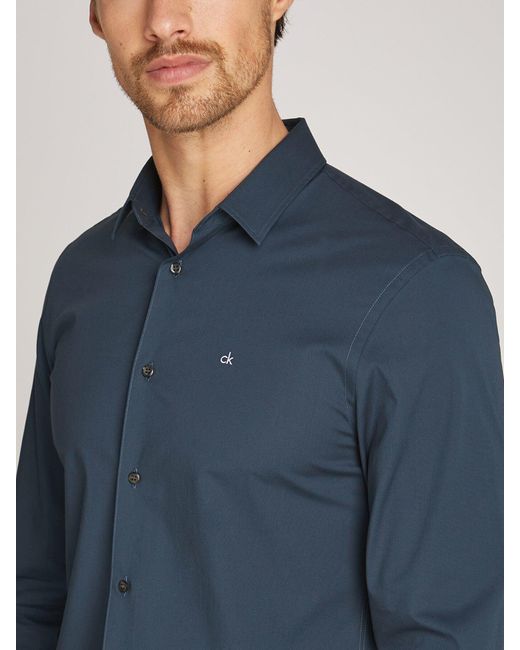 Calvin Klein Blue Slim Poplin Stretch Shirt for men