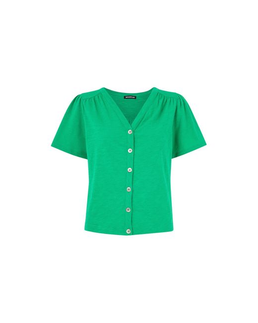 Whistles Green Women's Maeve V Neck Button Front Tee