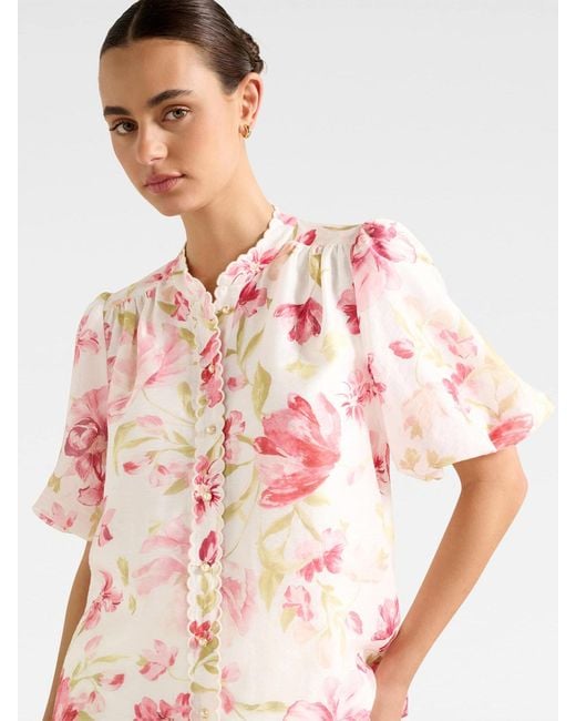 Forever New Pink Becca Scalloped Neck Blouse