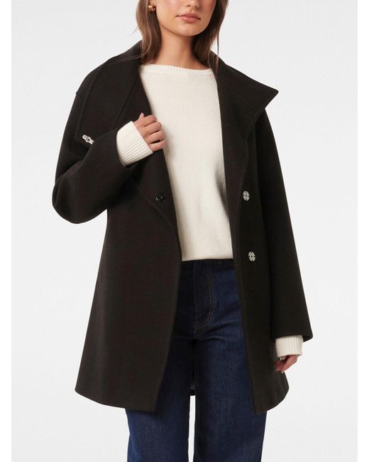 Forever New Black Women's Lola Funnel Neck Wrap Coat