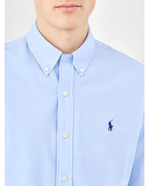 Polo Ralph Lauren Blue Custom Fit Poplin Shirt for men