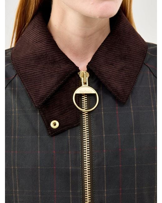 Barbour Black Arlene Checked Wax Jacket