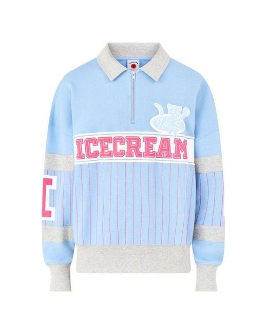 ICECREAM Blue Ic Cubs Collared Quarter Zip Sweatshirt for men