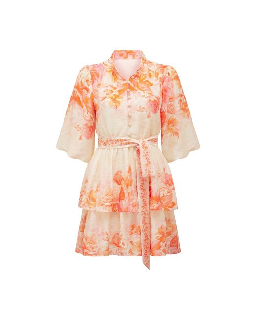 Forever New Pink Isla Printed Tiered Mini Dress
