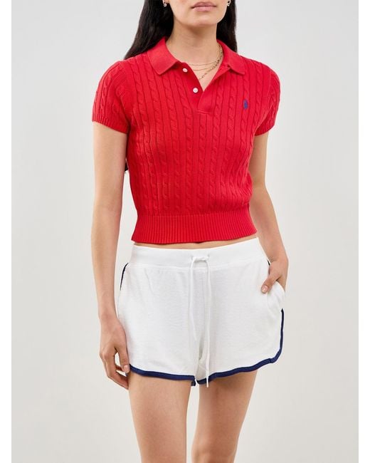 Polo Ralph Lauren Red Cable Knit Short Sleeve Polo