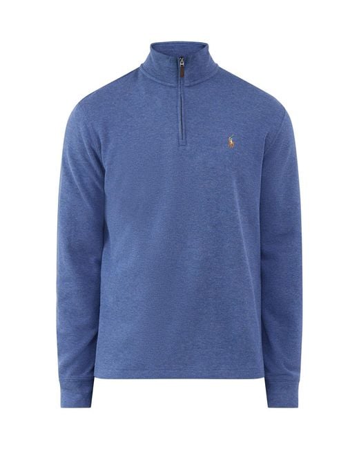 Polo Ralph Lauren Blue Rib Quarter Zip Sweatshirt for men
