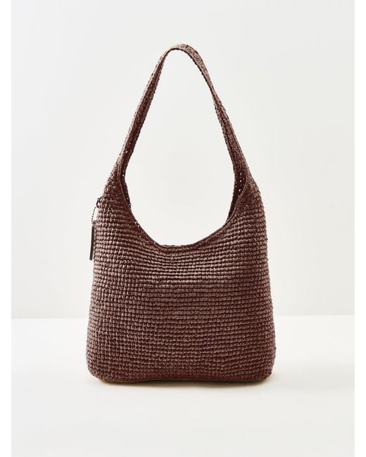 COACH Blue Brooklyn 28 Refined Weave Straw Shoulder Bag Maple