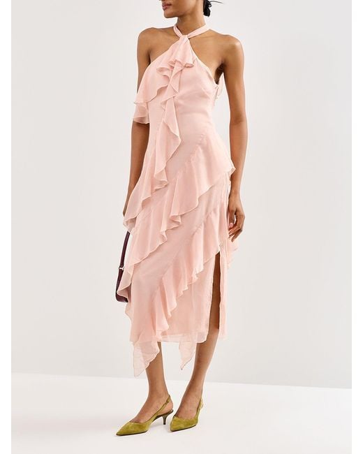 Pretty Lavish Pink Aria Halterneck Ruffle Midaxi Dress