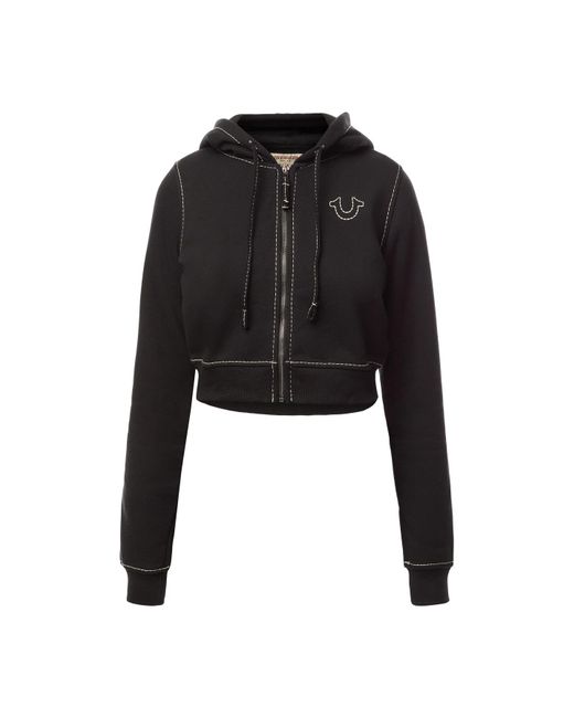 True Religion Black Shrunken Big T Zip Hoodie