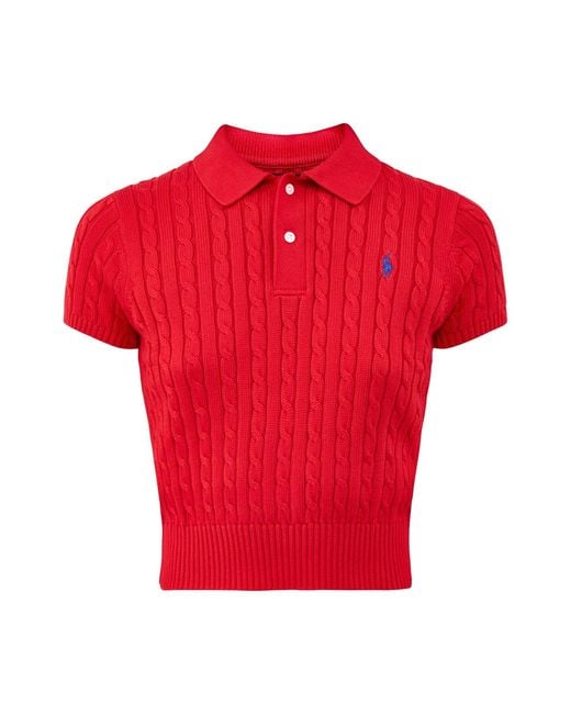 Polo Ralph Lauren Red Cable Knit Short Sleeve Polo