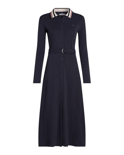 Tommy Hilfiger Blue Belted Maxi Slim Polo Dress