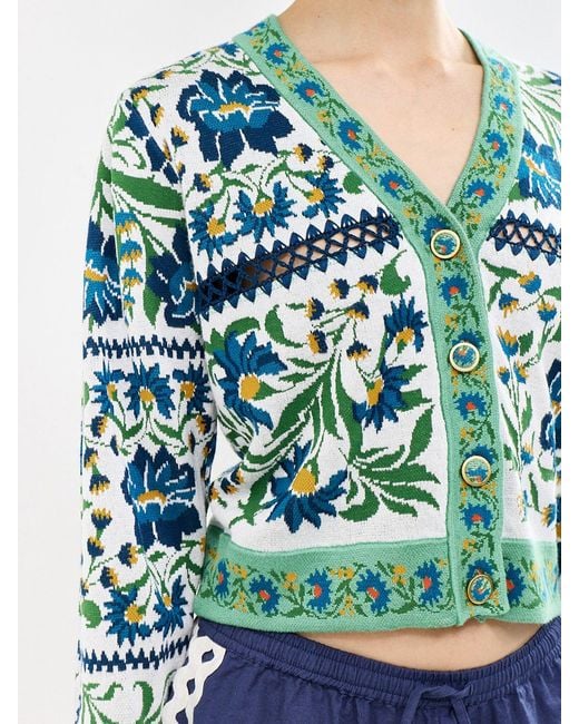 Farm Rio Green Manoela Knit Cardigan Multi