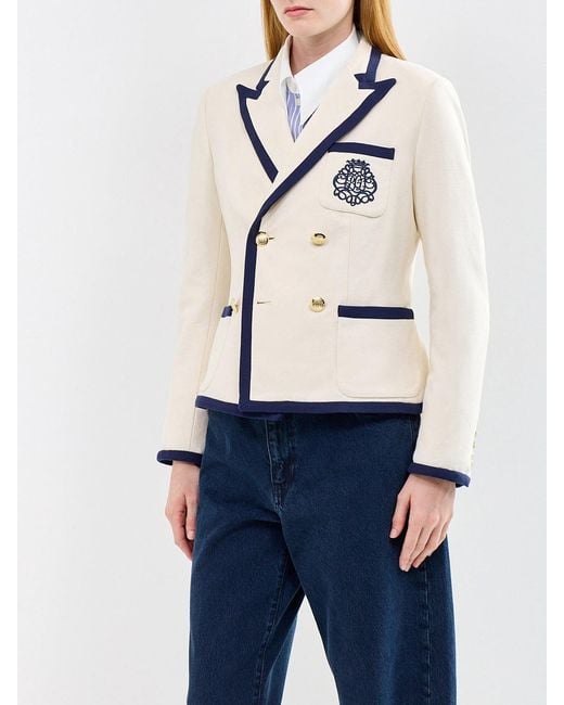 Ralph Lauren White Contrast Trim Knit Blazer Cream