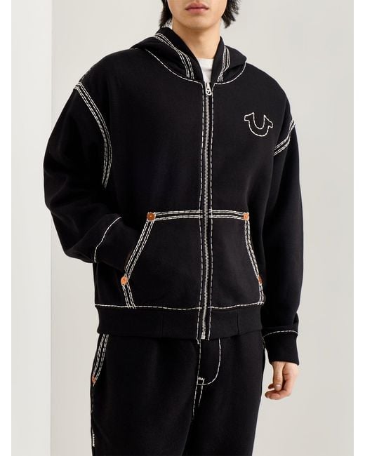 TRUE RELIGION Super Qt Cinched Zip Up Hoodie in Black for Men
